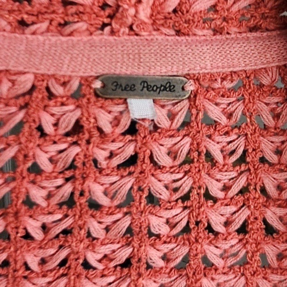 Free People "I'll Be Around" Coral Woven Silk Blend Fringe Open Cardigan - Picture 10 of 13